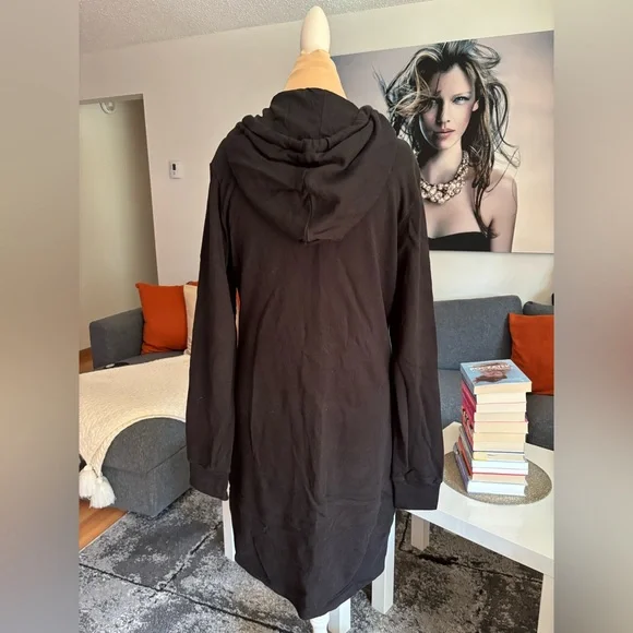 True Religion Black Hoodie Dress with Gold Sequin Horseshoe - Picture 4 of 6